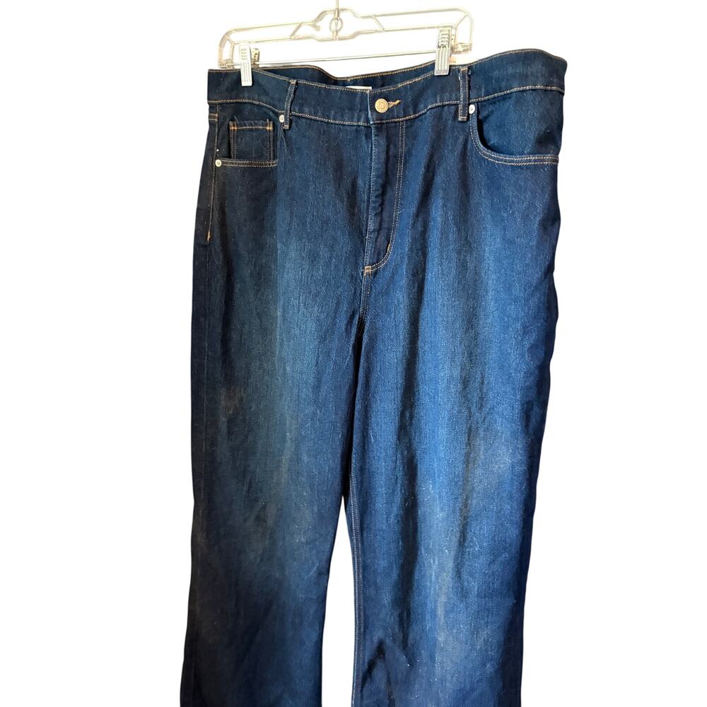 LOFT Womens Jeans Wide Leg High Rise Dark Blue Denim Tall Size 34 Read